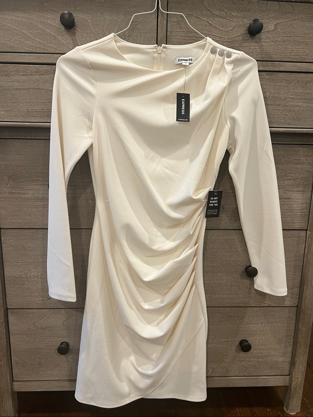 Express Cream Long Sleeve Draped Mini Dress - XS